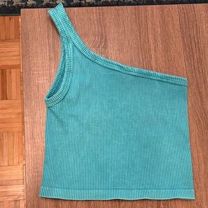 Nikibiki Teal One-Shoulder Ribbed Top one size